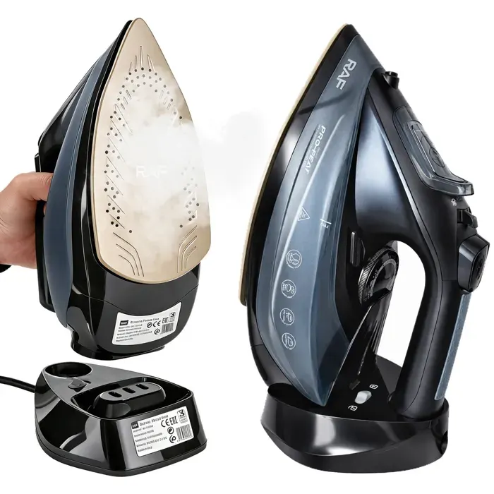 Fer à repasser sans fil 2400W – Semelle en aluminium 3 réglages de température chauffe rapide vapeur verticale – Bleu