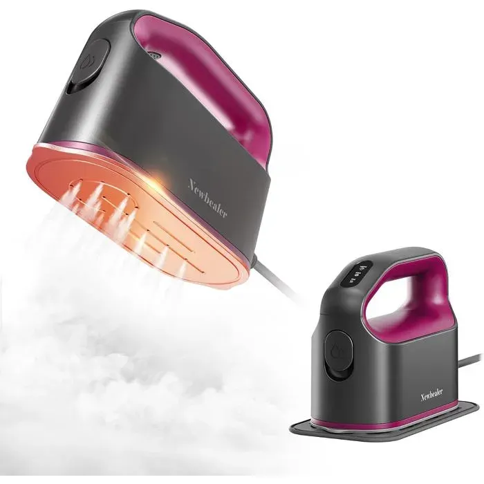 Fer à Repasser Vapeur Fer vapeur turbo continu 3 niveaux vapeur 45 s Chauffage Rapide Repassage Horizontal et Vertical Rose Gris