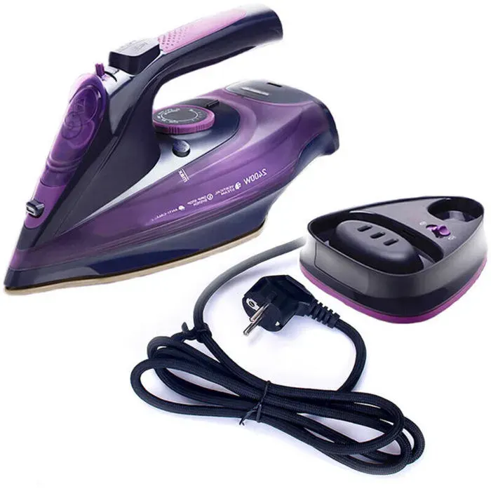 Fer à repasser vapeur sans fil 2400 W 5 vitesses réglables anti-goutte anti-calcaire et prise européenne (violet)