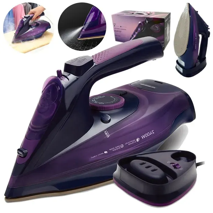 Fer à Repasser Vapeur Sans Fil 2400W Jet Vapeur 180g/min Semelle Céramique 2-en-1 Anti-Calcaire Violet