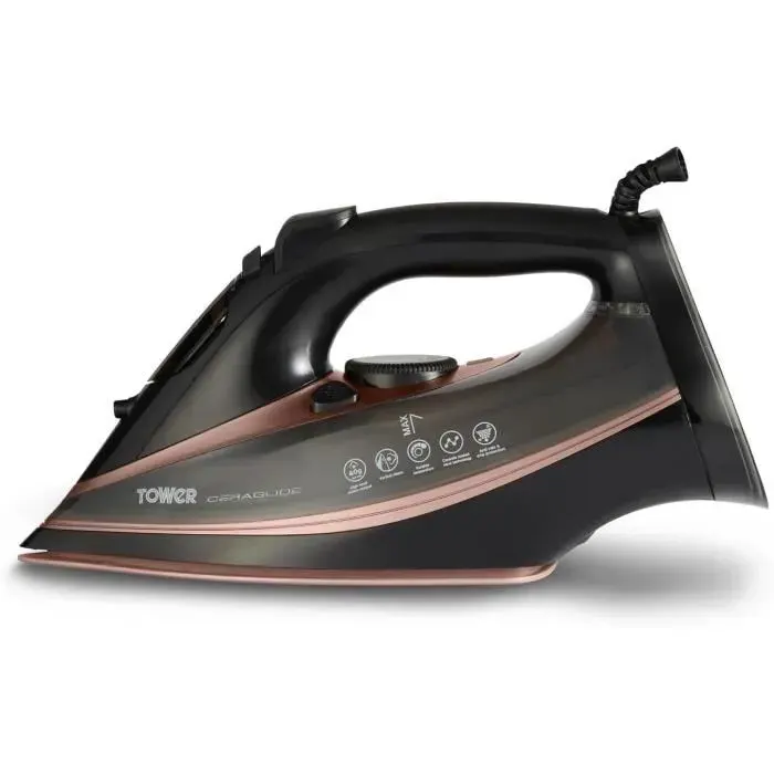Fer à vapeur à fil - TOWER - T22013 CeraGlide - Semelle céramique - 3100 W - Noir et or rose