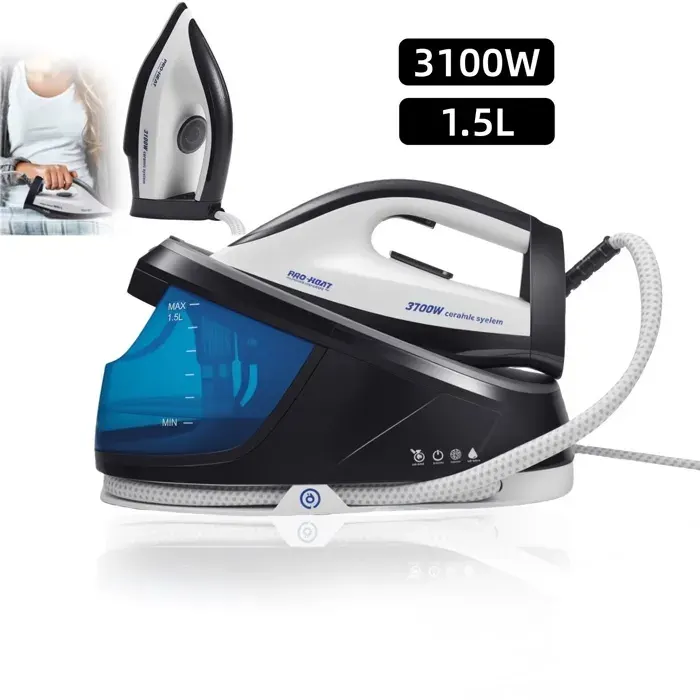 Fer à Vapeur Électrique 3100W 15L avec Semelle en Céramique Antiadhésive Nettoyage Automatique Chauffe Rapide Mode Déconomie