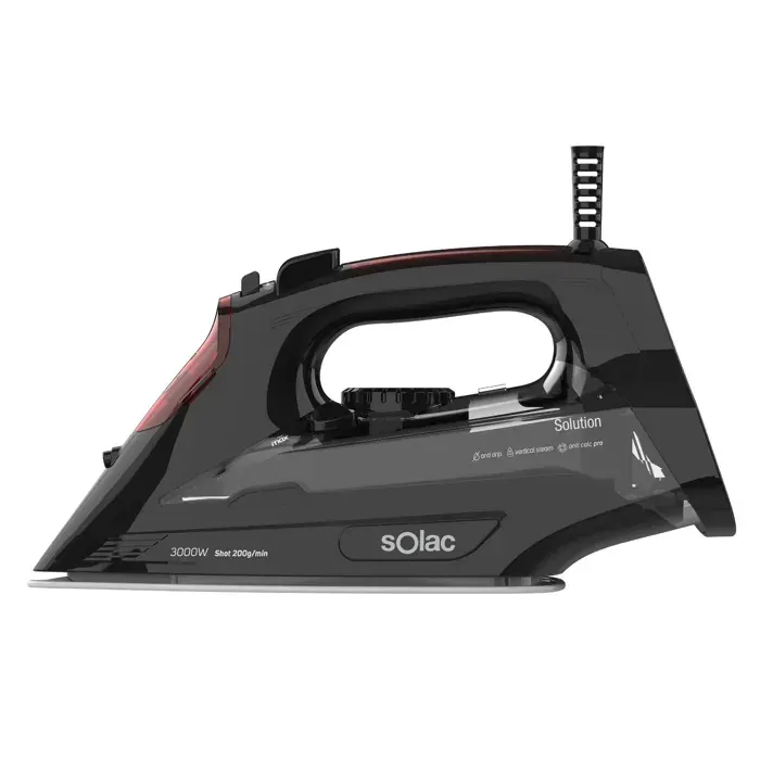 Fer vapeur - SOLAC - 3000 W - Coup de vapeur 200 g/min - Débit 45 g/min - Semelle céramique — coloris Noir