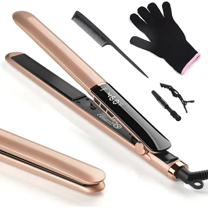 Fers à lisserLisseur Cheveux Professionnel Céramique 2 en 1 Fer à Lisseur Boucleur pour Coiffures VariéesLCD Or Rose ro LISSEUR