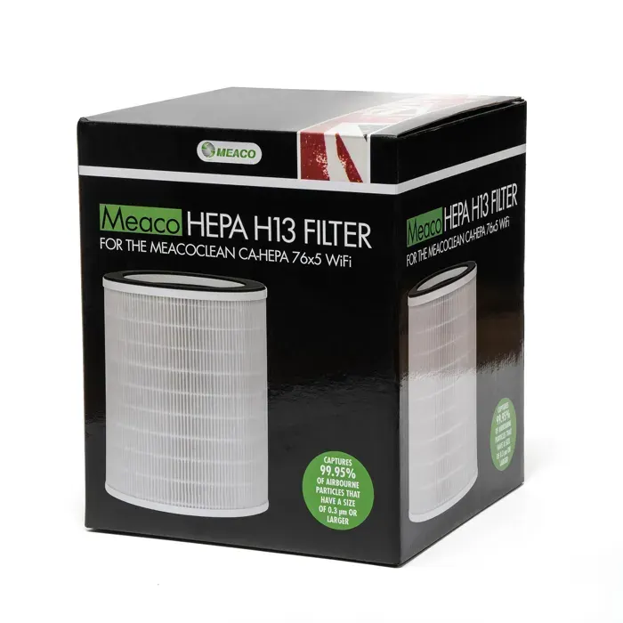 Filtre H13 HEPA - MEACO - CA-HEPA 76x5 - Charbon actif - Pré-filtre - Blanc