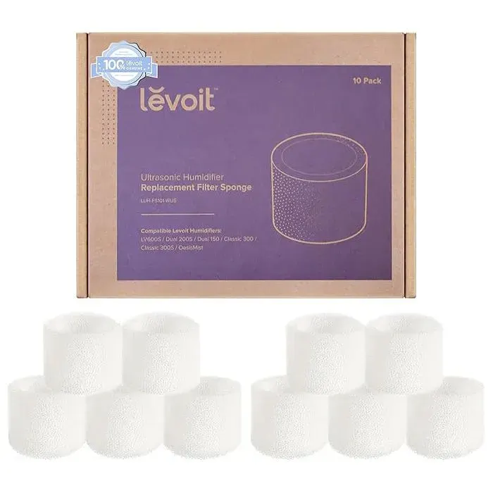 Filtres de rechange humidificateur - LEVOIT - Dual150/Dual200S/Classic300S/LV600S - Lot 10 - Blanc - Compatibles