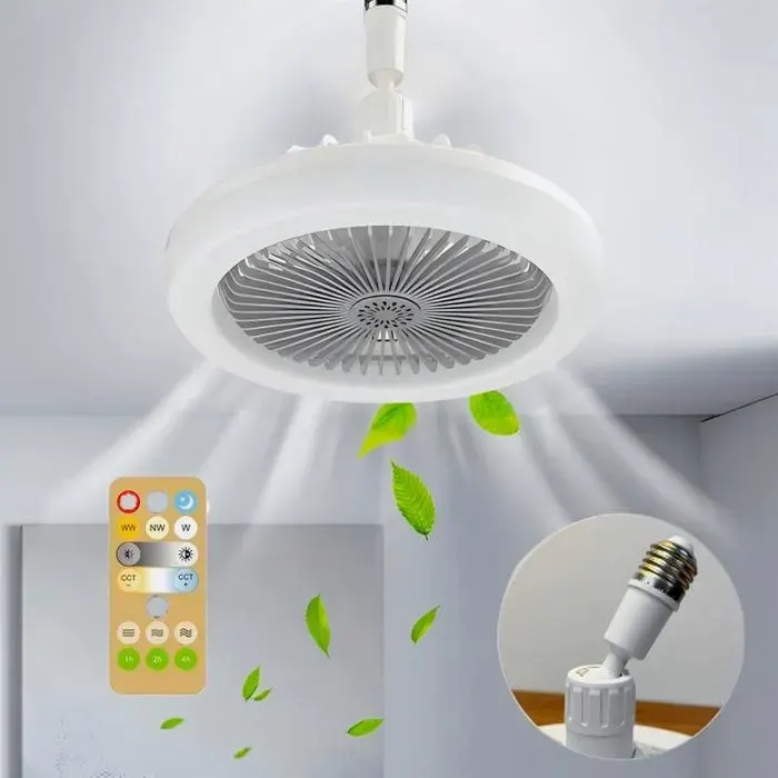 FIMEI Ventilateur de Plafond E27 3 Vitesses et 3 Températures de Couleur Télécommande Intelligente Minuterie Installation facile