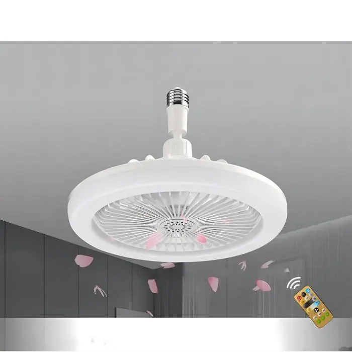 FIMEI Ventilateur de plafond E27 à LED 3 Vitesse Mini Fan avec Dimmable Eclairage 3 Couleurs Blanc
