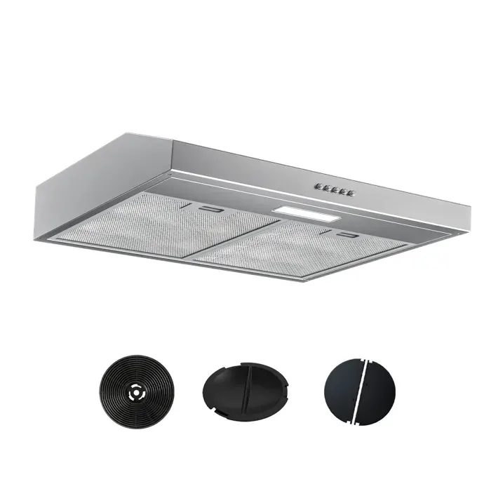 FIREGAS Hotte Aspirante 60cm Extracteur de Cuisine Sans Évacuation 3 Vitesses Avec Filtres à Charbon Argent