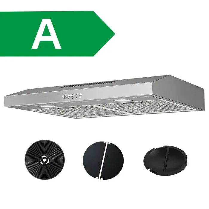 FIREGAS Hotte aspirante casquette de 60 cm-évacuation et recirculation-moteur sans balais-Classe énergétique A — coloris Argente