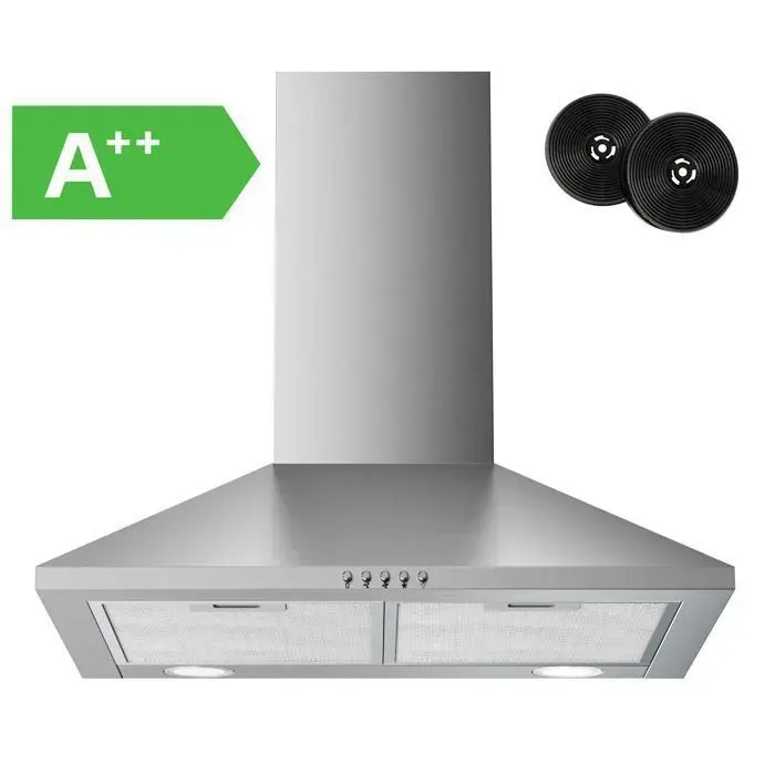 FIREGAS Hottes Aspirantes 60cm 368m³/h-Evacuation ou Recyclag-3 Niveaux de Vitesse-Hotte Murale-Inox-Classe énergétique A++ — coloris Argente