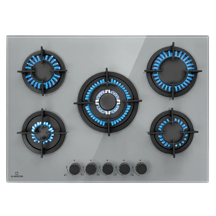 Firetale 70cm Plaque de Cuisson à Gaz 5 Feux Gris