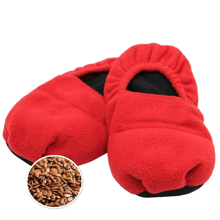 FISHTEC Chaussons chauffants micro-ondes - Graines de lin et lavande - Taille unique 36 à 40 - Rouge polaire
