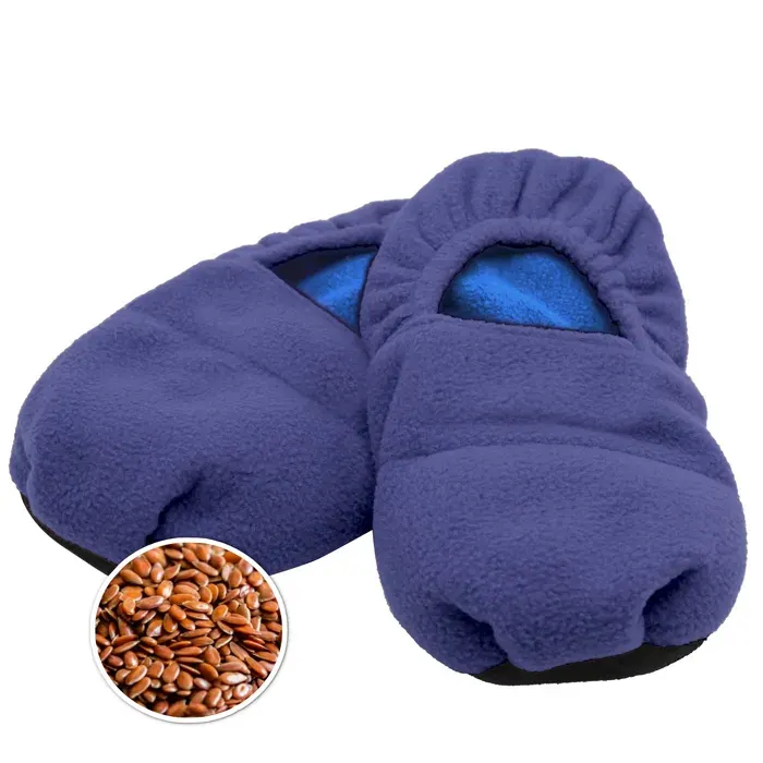 FISHTEC Chaussons chauffants micro-ondes - Graines de lin et lavande - Taille unique 41 à 45 - Bleu polaire