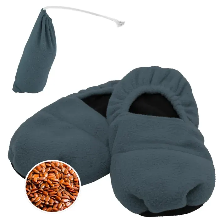 FISHTEC Chaussons chauffants micro-ondes - Lin - Chaud / froid - Polaire doux - Taille 36 à 40 - Pochette incluse