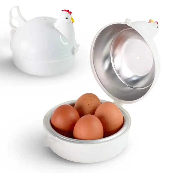 FISHTEC Cuiseur œufs micro-ondes - 4 œufs - Coque/mollet/dur - Polypropylène/alu - Ø16x14 cm
