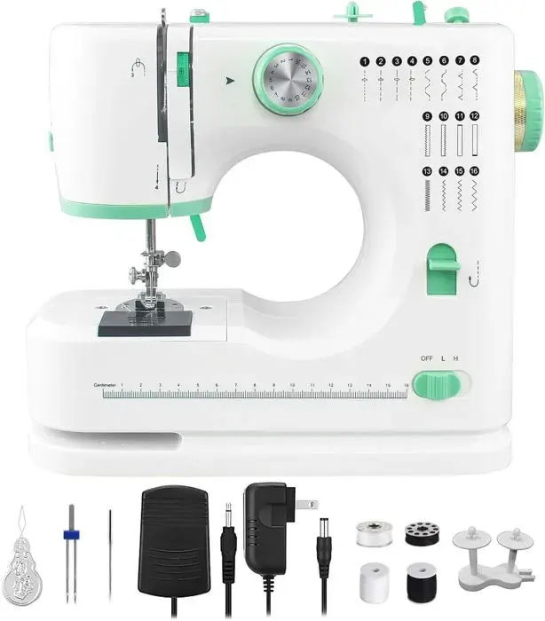 FLSM-520 Machine à Coudre Électrique Portable Avec Pédales pour Débutants 16 Points Différents 2 vitesses Couture Automatique