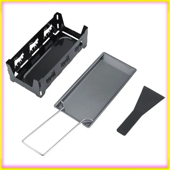 Fondoir à fromage à raclette portable Plaque de cuisson antiadhésive en acier au carbone avec poignée pliable pour outil de