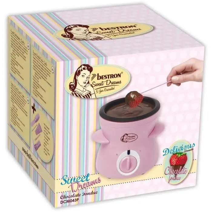 Fondue au chocolat - Bestron - pour 2 personnes - 25W - 10 piques et fourchettes - rose
