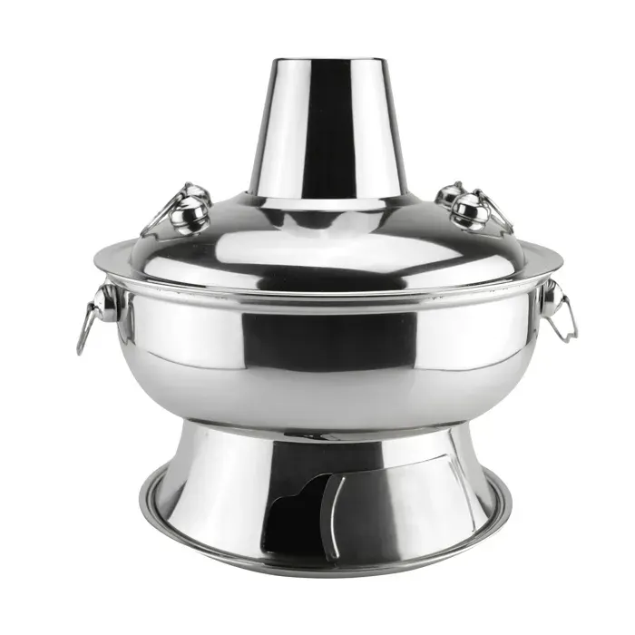Fondue - Chaudière à charbon en acier inoxy épais - 28cm - Pour les familles de 4 à 6 personnes