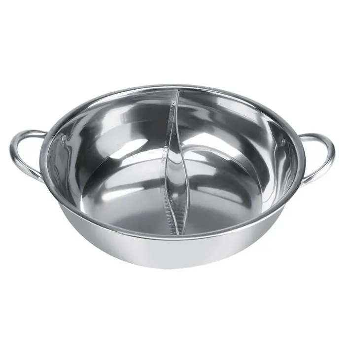 Fondue Chinoise Hot Pot à Deux Saveurs en Acier Inoxydable Cuisinière à Induction Four à Gaz Four Électrique Plaque Vitrocérami — coloris Argent