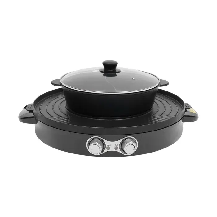 Fondue électrique 2-en-1 plaque de cuisson en acier inoxydable style barbecue coréen pour mijoter à feu doux et faire griller