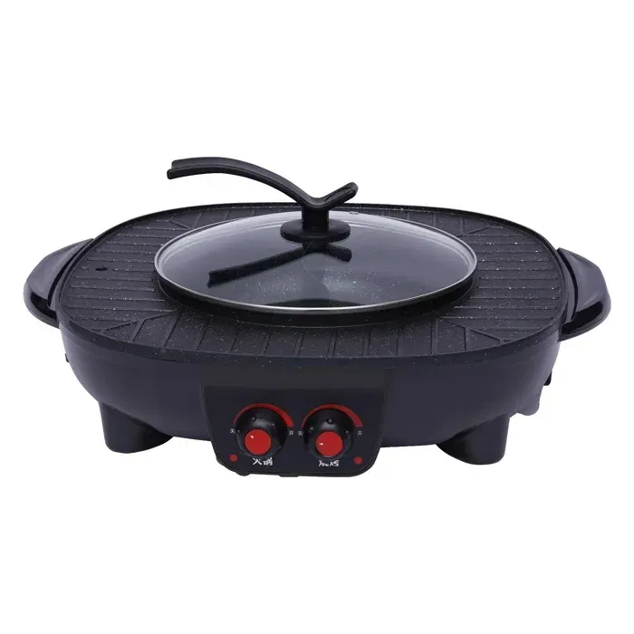 Fondue Gril 2-en-1 Surface de Cuisson Antiadhésive noir