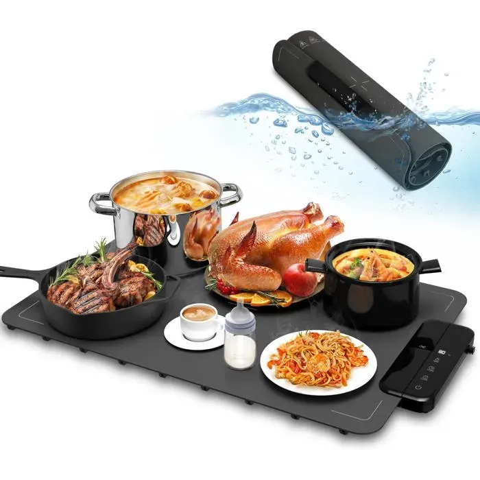 Food Warming Plaque Chauffante Électrique En Silicone Pour Aliments 6 Niveaux De Température (40 À 100 °C) Minuterie Et Sécurité