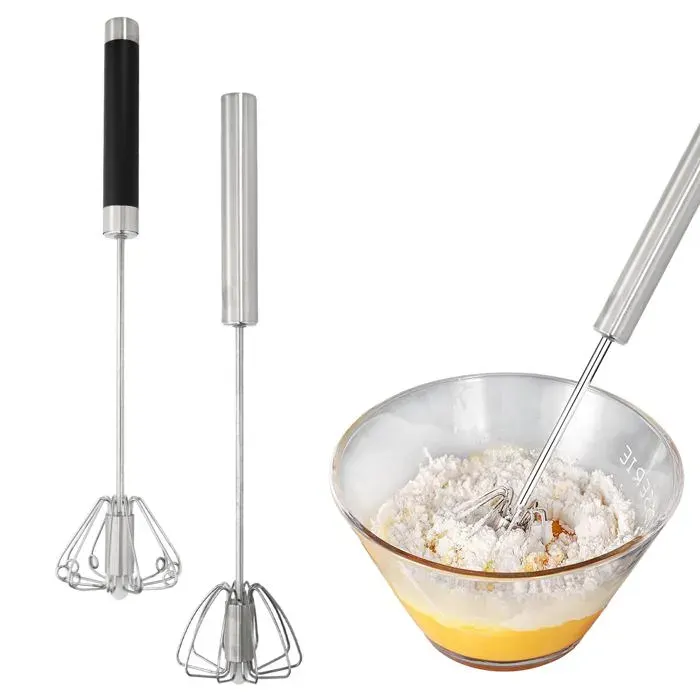 Fouet Automatique 2 Pièces Acier - Semi-Automatique Push Rotatif - Batteur Mousseur Cuisine Dupcheliry