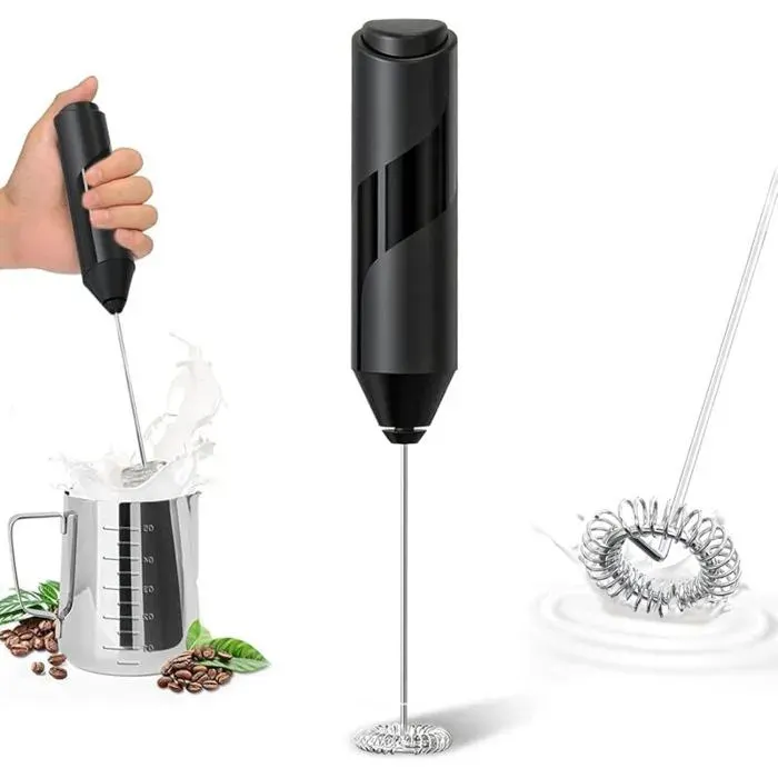 Fouet mousseur à lait électrique - PZCC - Mini - 2x AA - Inox - Noir