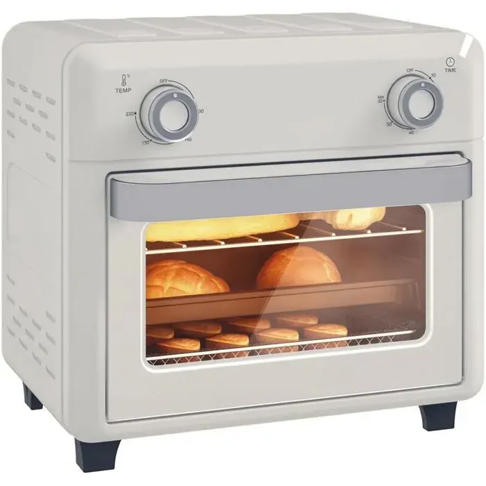 Four à air chaud 10 L pour griller cuire et frire minuterie 1000 W compatible lave-vaisselle blanc crème