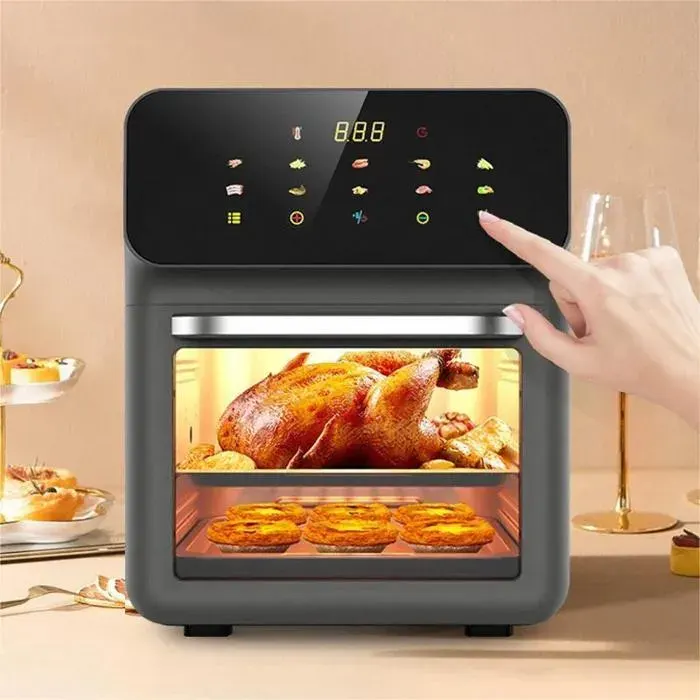 Four à air chaud grill 10L four transparent Friteuse sans huile puissante de 1 350 W cuisson par convection à 360 °-A