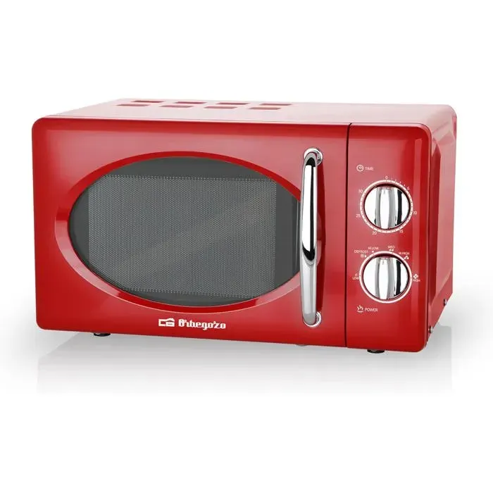 Four à micro-ondes vintage rouge - Orbegozo - 20 l - 700 W - 6 niveaux de puissance - Minuterie jusqu’à 30 min
