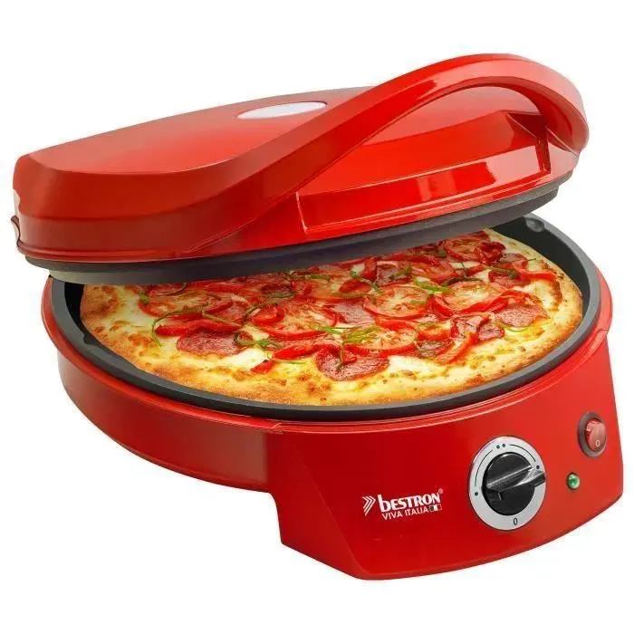 Four à pizza - BESTRON - APZ400 - Rouge - Plaque Ø27 cm - Température réglable chauffe 7 min