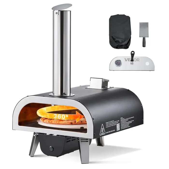 Four à Pizza d’Extérieur 305 mm-VEVOR-Thermomètre et Rotation Électrique-pour Camping Jardin Terrasse — coloris Noir