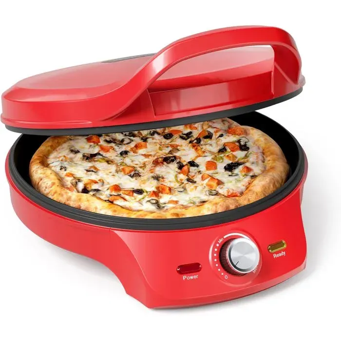 Four à pizza - DC LIFE - 115007 - Ø 32 cm - Thermostat réglable jusquà 200°C - Multifonction gril 180°