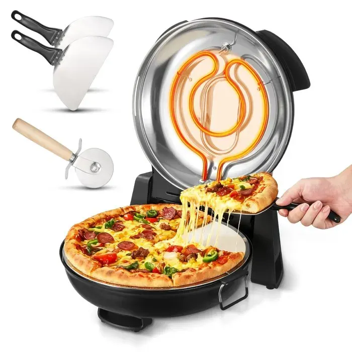 Four à Pizza Électrique 305 mm Cuiseur à Pizza 1200 W 5 Modes de Contrôle de la Température Chauffe jusquà 420 °C Maison Noir
