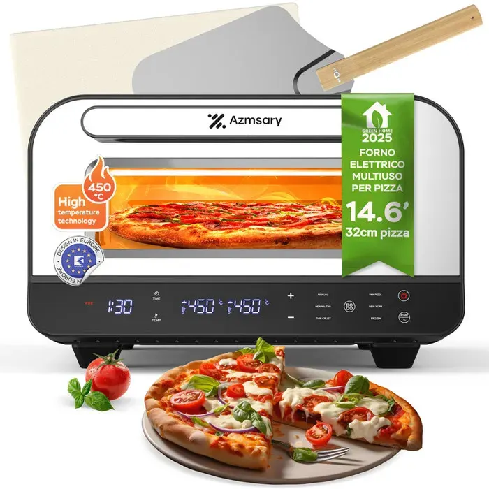 Four à pizza électrique - AZMSARY - Modèle professionnel - 6 programmes - 80℃-450℃ - Pierre incluse