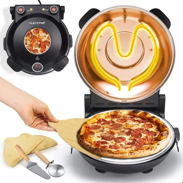 Four à Pizza Électrique - NutriChef - 1200W - Température Jusqu’à 425°C - 30 cm - avec Thermostat et Thermomètre - Noir