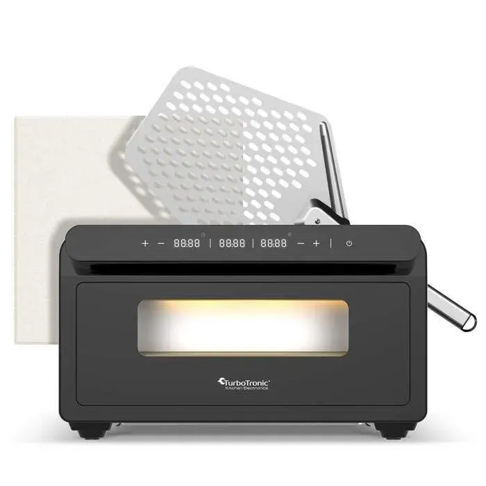 Four à pizza électrique - TURBOTRONIC - TurboTronic - 2000 W - Jusquà 430 °C - Pierre & pelle 30 cm — coloris Noire