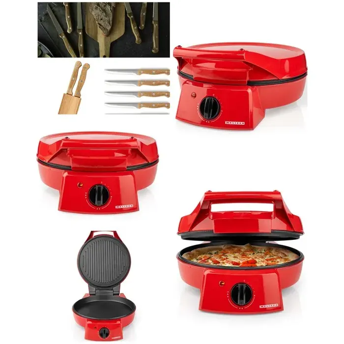 Four à pizza - MELISSA - 1800 W - 30 cm - Ouverture 180° - Plaque antiadhésive — coloris Rouge