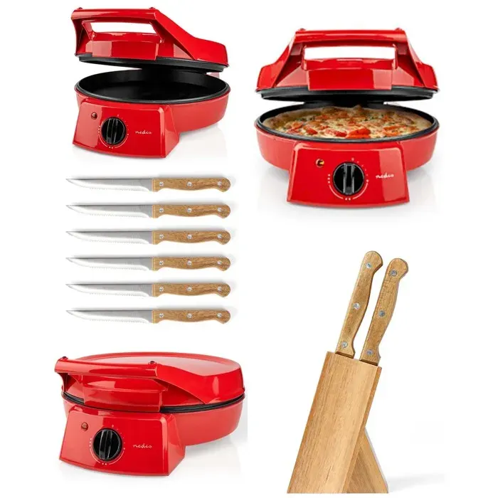 Four à pizza multifonction - LIVOO - WETFCPM100FRDP2B - 1800 W - Pour pizzas 30 cm - Revêtement antiadhésif — coloris Rouge
