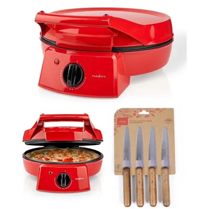 Four à pizza - NEDIS - 1800W - Rouge - Ø 30 cm - Antiadhésif