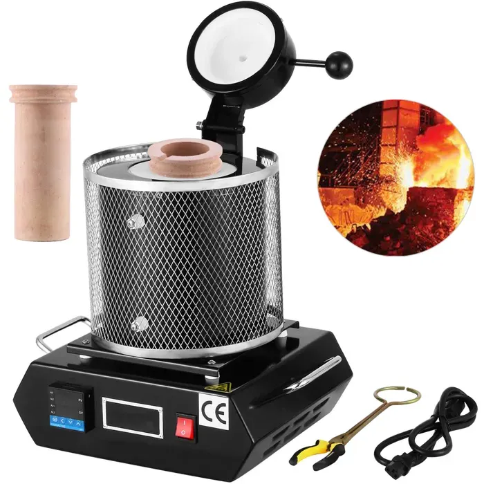 Four de Fusion Électrique 1350 W-VEVOR-Four de Fusion dOr-Température Maximale de 1150 ℃-Creuset en Céramique de 3 kg — coloris Noir