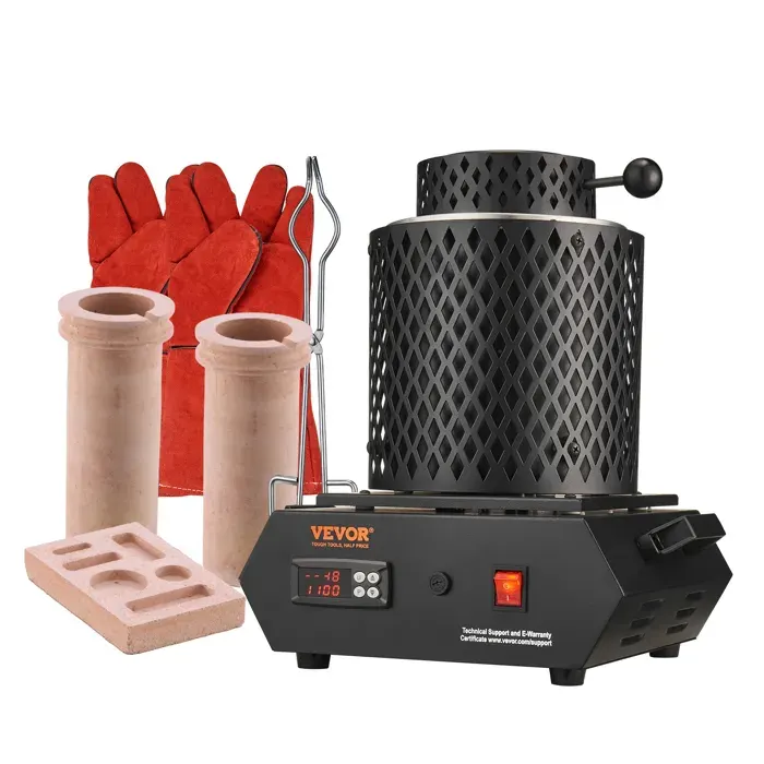 Four de Fusion Électrique-VEVOR-1350 W-Four de Fusion dOr-Température Max. 1150 ℃-2 Creusets en Céramique 1 kg et 3 kg