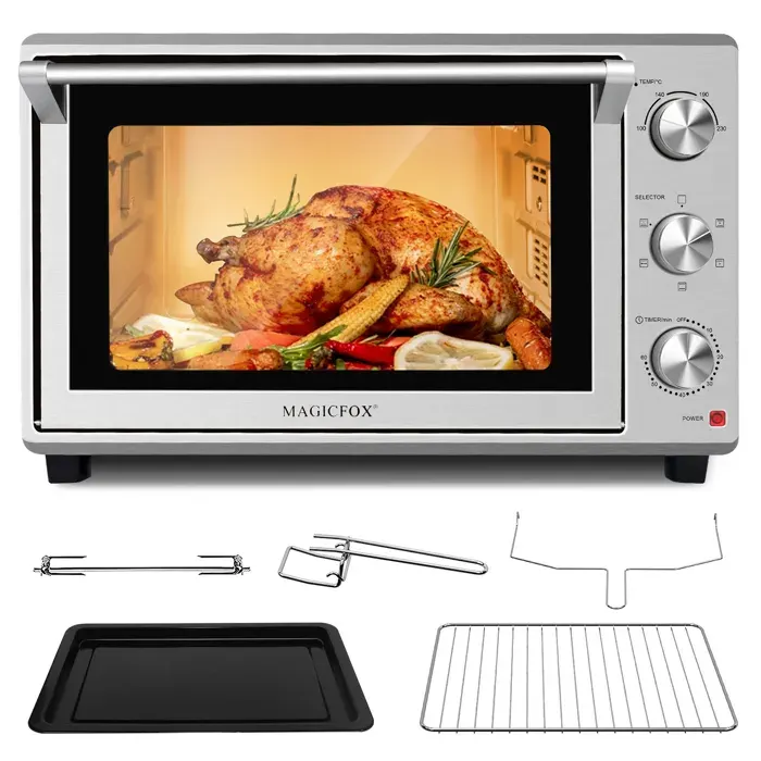 Four de table électrique 46L avec Tournebroche Porte double vitrée 6 modes Multi Fonction Programmable 230° Minuterie 60 min