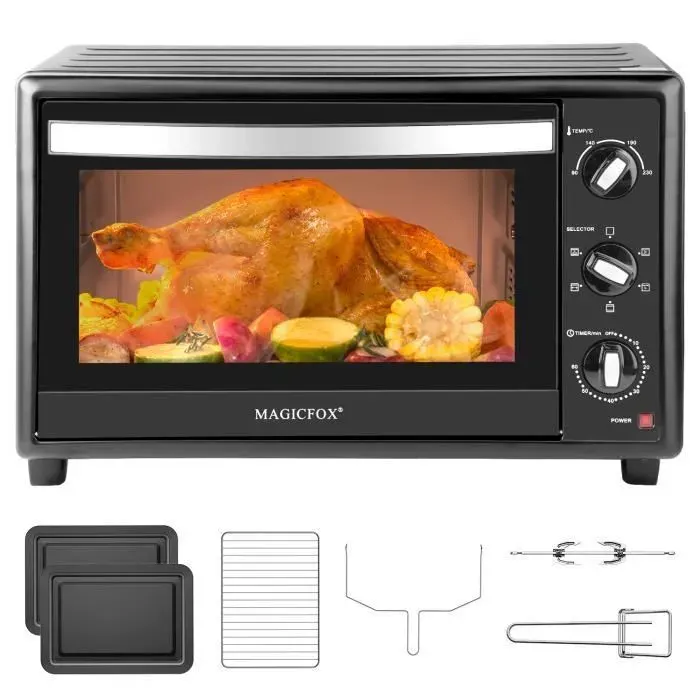 Four électrique 48 L Chaleur tournante - 6 modes Multi Fonction - Programmable 230° Minuterie 60 min Arrêt Automatique 1800W