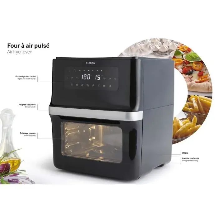 Four électrique - Capacité 12L - 1700W - Cuisson à air chaud pulsé - Noir - Compact