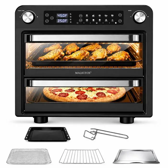Four Electrique Friteuse sans Huile 36L MAGICFOX - Air Fryer OVEN XXL à Double Tiroir 1800W Multifonction - écran LED 10 Programmes