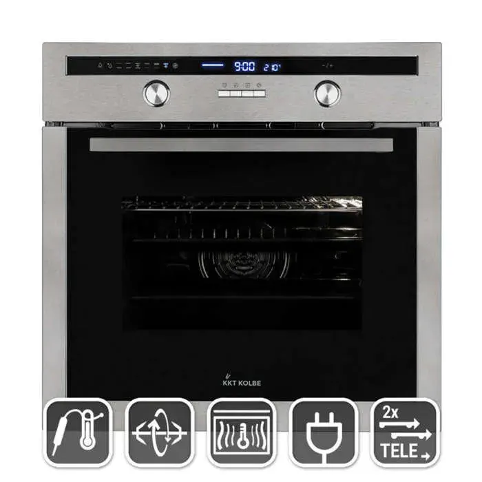 Four encastrable 60 cm 70L 3kW Rôtisserie Capteur de température du cœur Gril Air chaud Tiroirs télescopiques